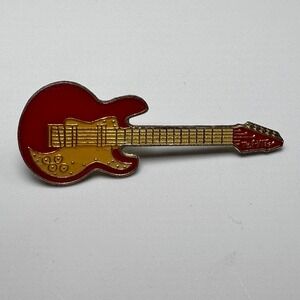 VINTAGE Electric Guitar Lapel Pin Enamel TEL Y TOO Clutch Pinback 1.5 in Red